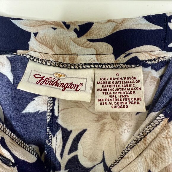 WORTHINGTON | Navy Button-Down Midi Skirt with Cream White Florals - 4 - Picture 3 of 8